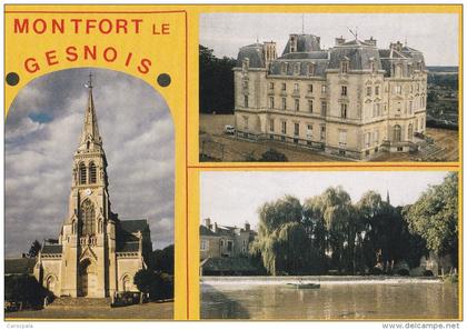 carte 1980 MONTFORT LE GESNOIS / MULTIVUES chateau ,église,moulin