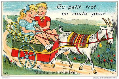 ref F470- carte systeme  a tirette multivues -attelage de chevre -chevres -goat -goats -en route pour montoire sur le l-