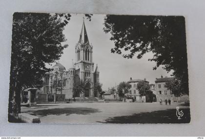 Cpsm, Oullins, la place du marché et l'église saint Martin, Rhône 69