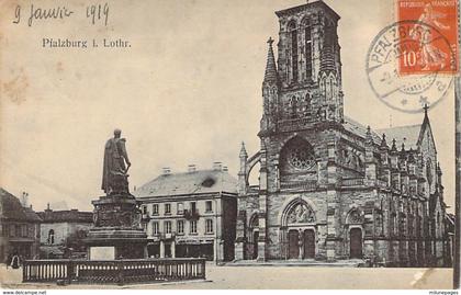 57 MOSELLE Oblitération allemande Pfalzburg sur timbre français Eglise de PHALSBOURG