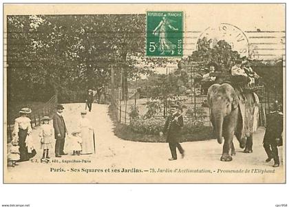 75.PARIS.n°196.SES SQUARES ET SES JARDINS.JARDIN D'ACCLIMATATION.PROMENADE DE L'ELEPHANT