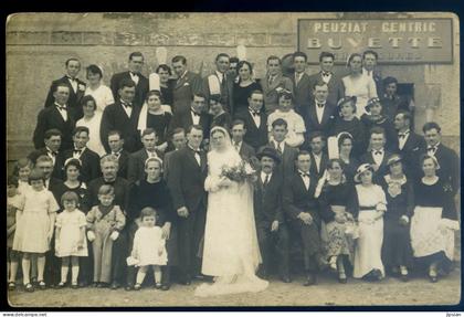 cpa carte photo mariage breton coiffe costume breton - magasin Chaussures Peuziat Gentric Buvette Plozevet ??? LANR61