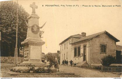 CPA FRANCE 65 "Pouyastruc, Place de la Mairie, le monument aux morts et la Poste".