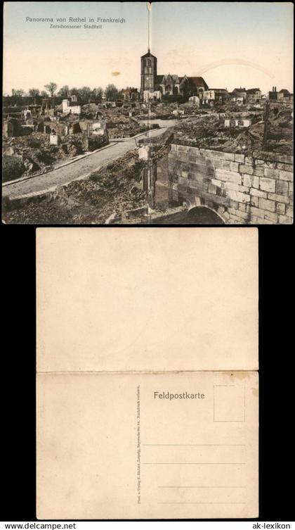 Rethel Rethel Zerschossener Stadtteil WK1 2 teilige Klappkarte 1915