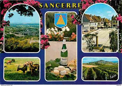 18 - Sancerre - Multivues - Chèvres - Fromages - Bouteille de Vib - Blasons - Flamme Postale de Sancerre - CPM - Voir Sc