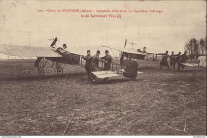 CPA Camp de Sissonne Aisne Appareils d'aviation du Capitaine Bellanger et Lieutenant Yens Semeuse coin carnet