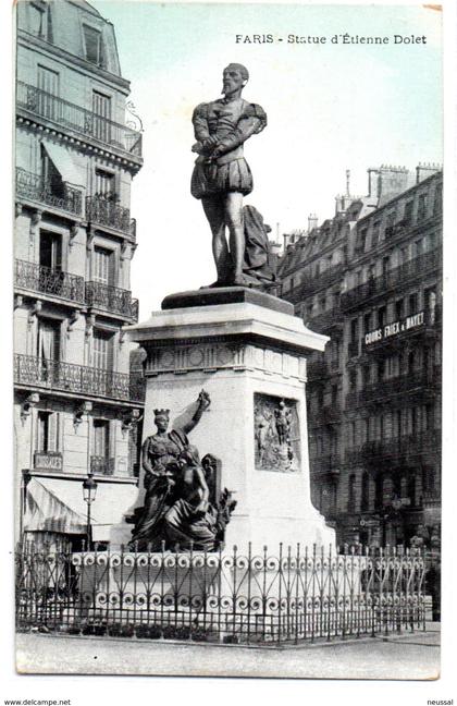 tarjeta postal  de Paris. Statue d'etienne dolet.