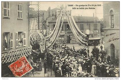 - ref - H696 - rhone - tarare - fete gymnique des 29 et 30 juin 1912 - defile des societes place madeleine -