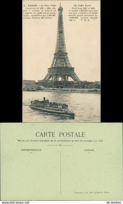 CPA Paris Eiffelturm, Fahrgastschiff 1916