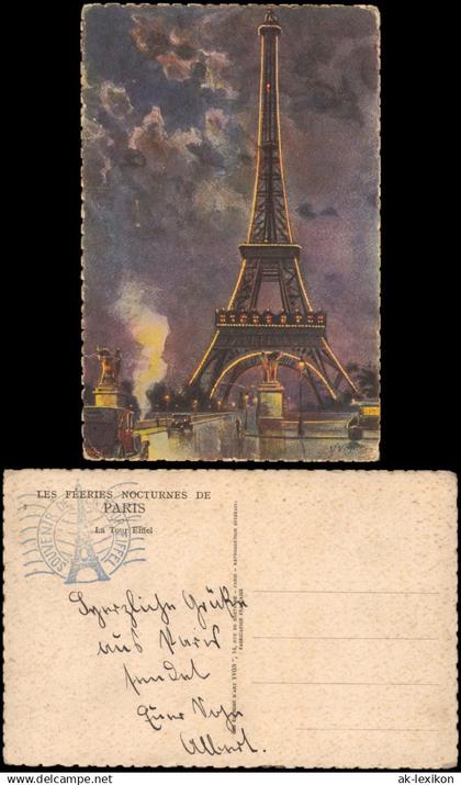 CPA Paris Eiffelturm Tour Eiffel Künstlerkarte Mondschein 1928