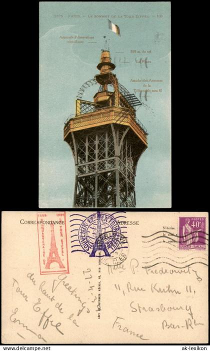 CPA Paris Eiffelturm/Tour Eiffel - Spitze 1929  Besuchsstempel