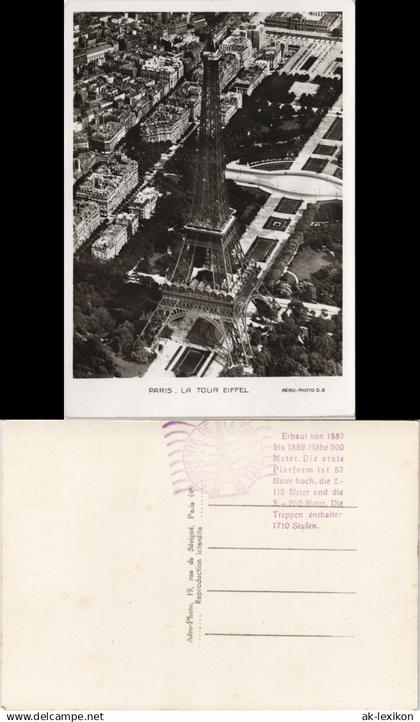 CPA Paris Luftbild Eiffelturm/Tour Eiffel 1933