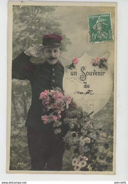 VENETTE - Jolie carte fantaisie militaire avec fleurs " Un souvenir de VENETTE "