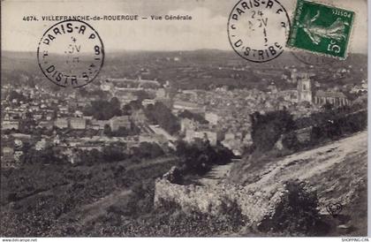 12- Villefranche-de-Rouergue - Vue générale - Voyagé - Dos divisé...