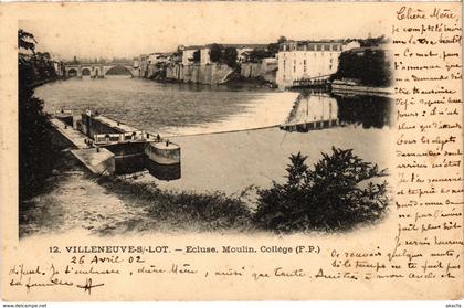 CPA VILLENEUVE-sur-LOT Ecluse Moulin College (89807)