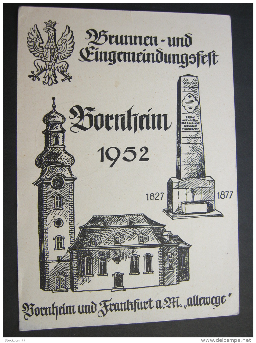 FRANKFURT  BORNHEIM   , schöne Karte  um 1952  ,  mit Marke + Stempel