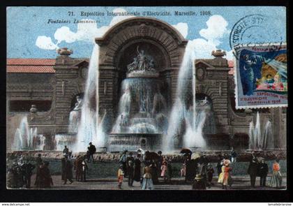 13, Erinophilie, Marseile, Exposition d'electricite 1908 avec vignette, prsesque carte maxi