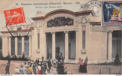 MARSEILLE 1908 - Exposition Internationale d'Electricité - Palais des Beaux-Arts - Philatélie Cachets + Vignette