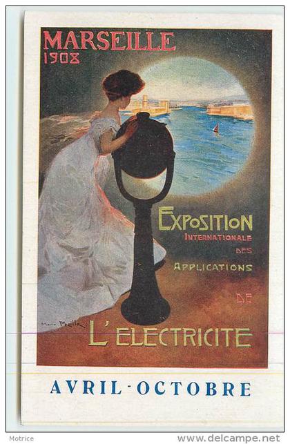 MARSEILLE 1908  - Exposition internationale des applications de l'électricité (carte illustrée par Pezilla)