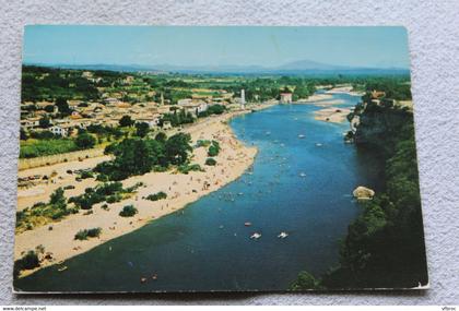 Cpm, Saint Marin d'Ardèche, les plages et le village vus d'Aigueze, Ardèche 07