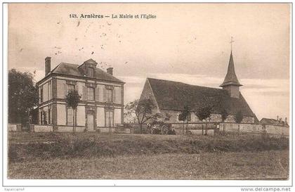 eure : ARNIERES : la  mairi  et l ' église