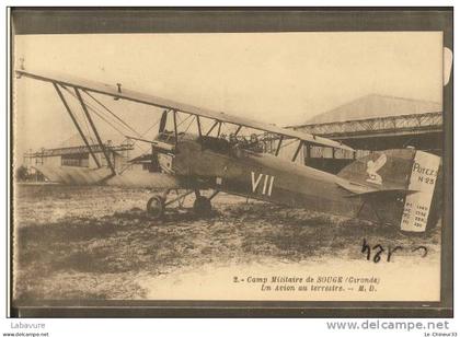 33---SOUGE -camp militaire---un avion au terrestre...Potez N° 25..beau plan avion avec pilote