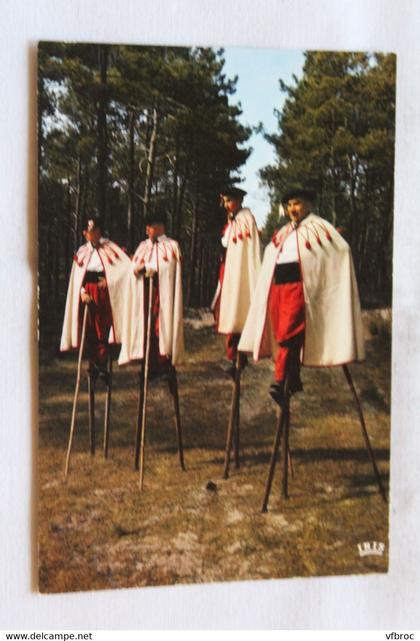 Cpm, Echassiers des Landes Bordelaises, le Porge, folklore, métiers, Landes 40