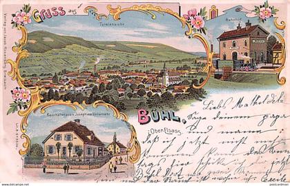 France - BUHL Bühl (68) LITHO - Bahnhof - Geschaftshaus von JoséphinenUnternehr - Totalansicht - Ed. Jacob Rosenberg