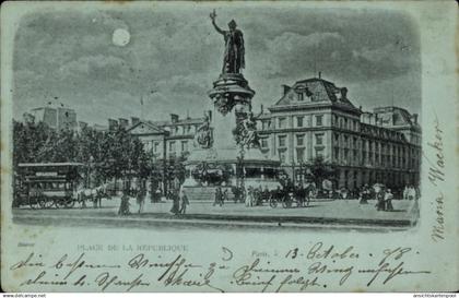 Clair de lune CPA Paris III, Place de la République bei Nacht