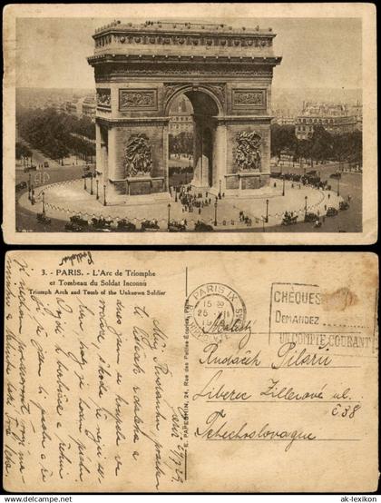 CPA Paris Pariser Triumphbogen Arc de Triomphe 1929