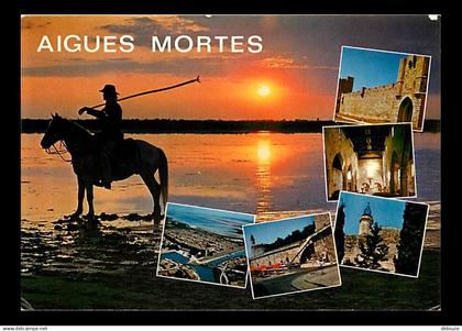 30 - Aigues Mortes - Multivues - Chevaux - Coucher de Soleil - Flamme Postale de Aigues Mortes - CPM - Voir Scans Recto-