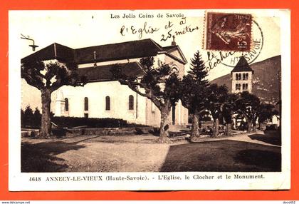 CPA 74 annecy le vieux  " l'église , le clocher et le monument "