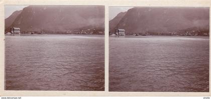 PH-18-127 : PHOTO. VUE STEREOSCOPIQUE. FORMAT 6 CM X 13 CM. EAU BOUEUSE SE MELE A EAU CLAIRE ET BLEUE DU LAC