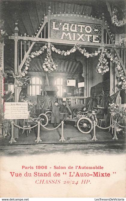 CPA PARIS - salon de l'automobile - paris 1906 - vue du stand de l'auto mixte - chassis 20/24 HP - Rare