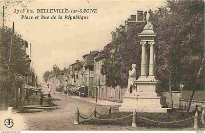 69 - Belleville sur Saone - Place et Rue de la République - Animée - Commerces - Oblitération ronde de 1923 - Correspond