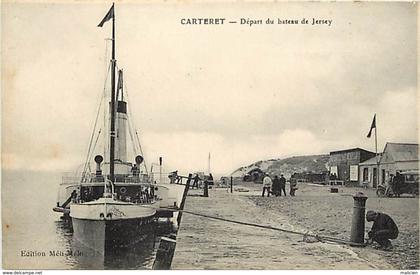 - manche -ref-B315- carteret - depart du bateau a roue de jersey -  bateaux - vapeurs - transports - carte bon etat -