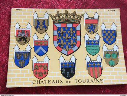 Blasons Des Châteaux de Touraine  Région Centre-Val de Loire, Carte Postale-CPA- double interieur type carte de vœux