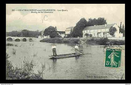 16 - Chateauneuf sur Charente - Les Quais - Bords de la Charente - Animée - Canotage - Oblitération ronde de 1910 - CPA