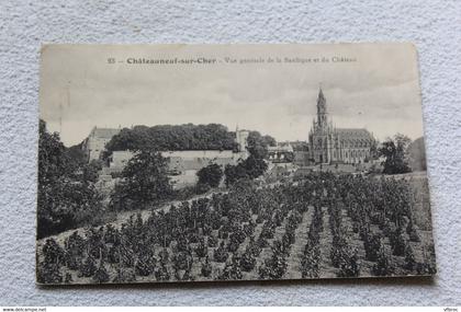 Chateauneuf sur Cher, vue générale de la basilique et du château, Cher 18