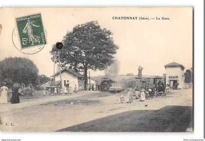 CPA 38 Chatonnay la gare et le train tramway