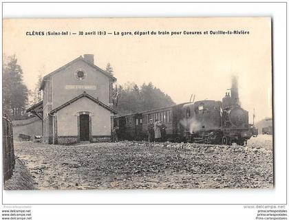 CPA 76 Clères la gare et le train tramway ligne d'Ouville Gueures Cleres