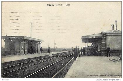 - sarthe - ref-543-  conlie - gare - gares - lignes de chemins de fer -