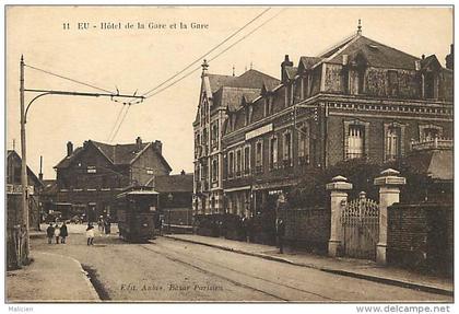 dept div - seine maritime - ref N 454 - eu - hotel de la gare et gare - gares - tramway - tramways - carte bon etat -