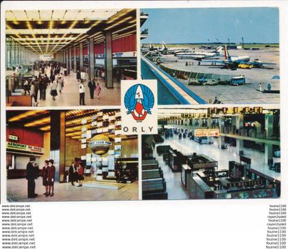 carte ( format 15 x 10,5 cm ) AEROPORT DE PARIS ORLY multivues ( attention  mauvais état )