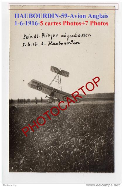 HAUBOURDIN-AVION Anglais-1-6-16-Aviation-Fliegerei-5 Cartes Photos+7 Photos all.-GUERRE 14-18-1 WK-Militaria-France-59-