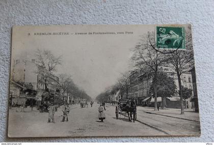 Cpa 1908, Kremlin Bicêtre, avenue de Fontainebleau vers Paris, val de Marne 94