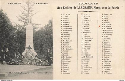 larchamp * jour de fête ou inauguration ou cérémonie * aux enfants de Larchamp pour l patrie * place monument