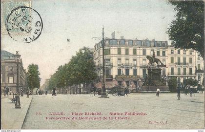 CPA Lille Place Richebé Statue Faidherbe Perspective du Boulevard de la Liberté