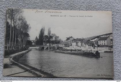 Cpa 1916, Mareuil sur Ay, vue sur le canal, le chalet, Marne 51