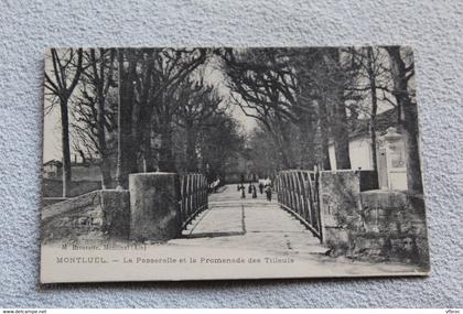 Cpa 1915, Montluel, la passerelle et la promenade des tilleuls, Ain 01